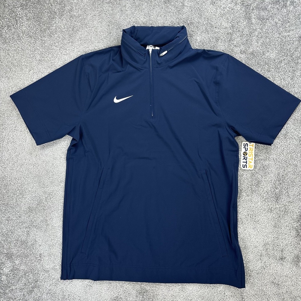 Nike Football Coaches Jacket Mens Medium Navy Blue 1/4 Zip Hooded Pullover SS